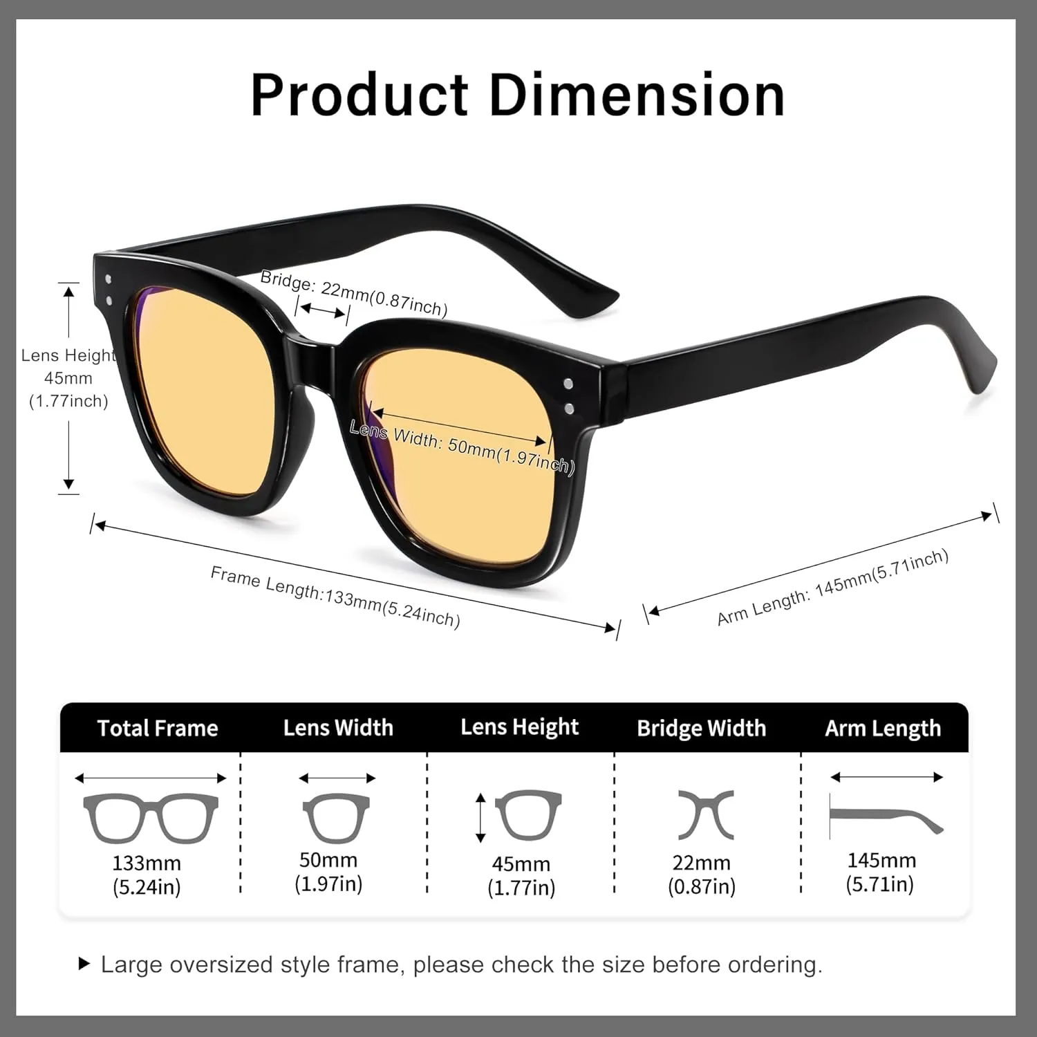 Madison Avenue Blue Light Blocking Computer Glasses Oversized Blue Light Glasses for Women Men Anti Eyestrain & UV Protection Gaming Eyeglasses(Black)