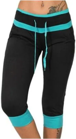 maisdgop Women's Capri Pants Fashion Summer Color Block Capris Casual Drawstring High Waist Sweatpant Slim Fitting Yoga Pant