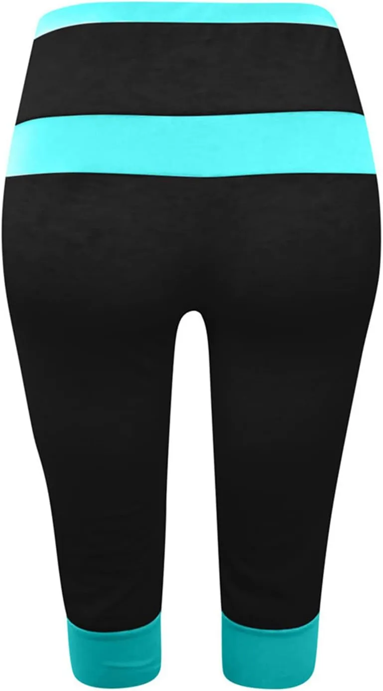 maisdgop Women's Capri Pants Fashion Summer Color Block Capris Casual Drawstring High Waist Sweatpant Slim Fitting Yoga Pant