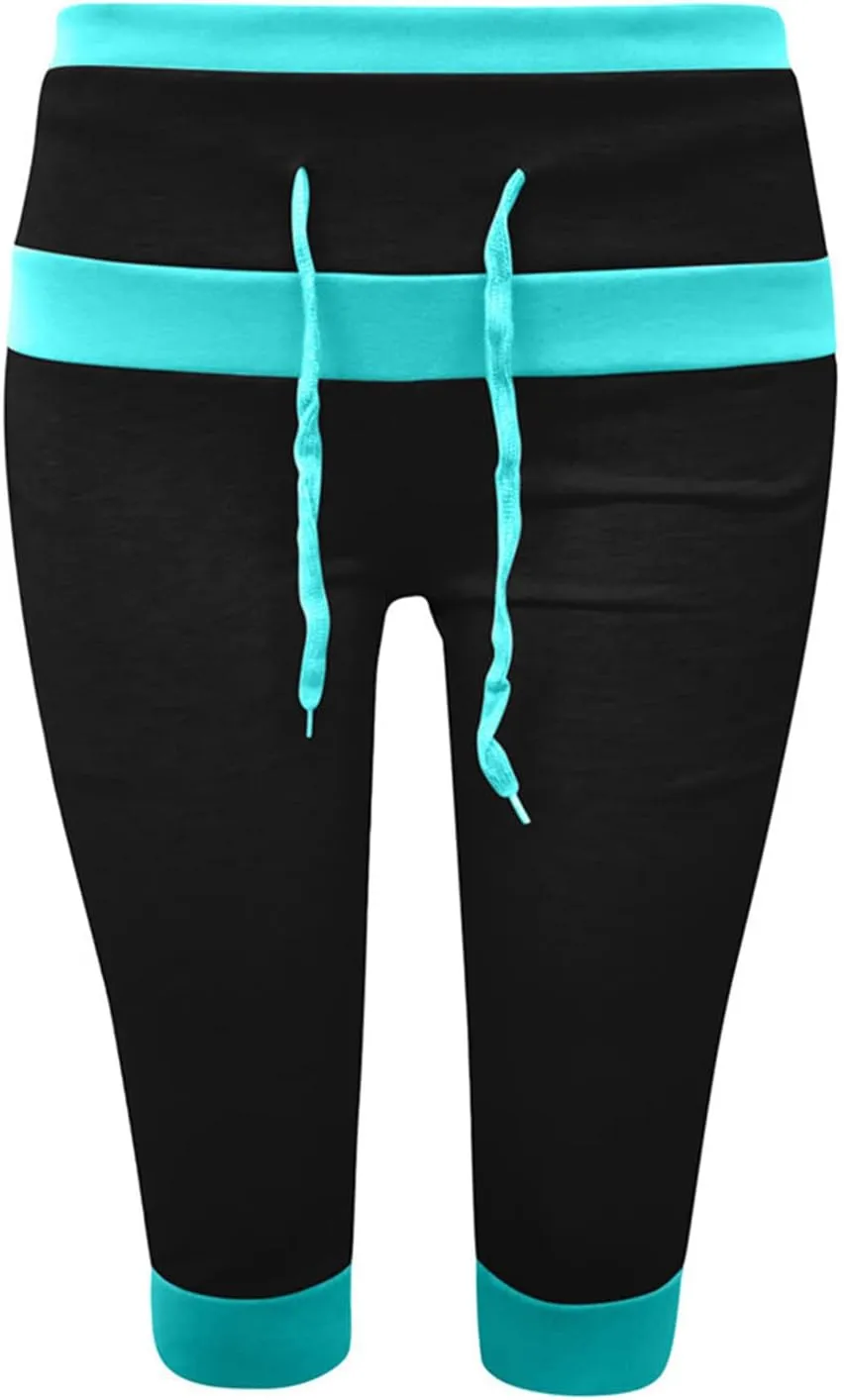 maisdgop Women's Capri Pants Fashion Summer Color Block Capris Casual Drawstring High Waist Sweatpant Slim Fitting Yoga Pant