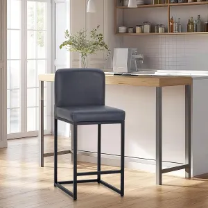 MAISON ARTS Bar Stool, 24 Inch Counter Height Barstool with Back, Gold Metal Frame, Footrest, Upholstered Faux Leather Modern Bar Chair for Kitchen Island Home Bar, Midnight Blue