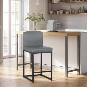 MAISON ARTS Faux Leather Bar Stools, 24 Inch Counter Height Barstool with Back, Metal Legs, Footrest, Modern Upholstered Bar Chairs for Kitchen Island Home Bar, Grey