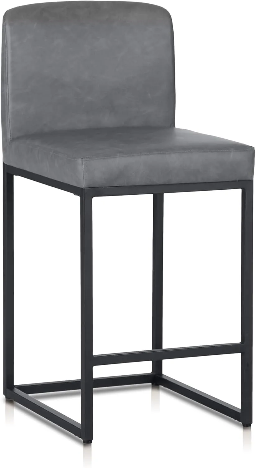 MAISON ARTS Faux Leather Bar Stools, 24 Inch Counter Height Barstool with Back, Metal Legs, Footrest, Modern Upholstered Bar Chairs for Kitchen Island Home Bar, Grey