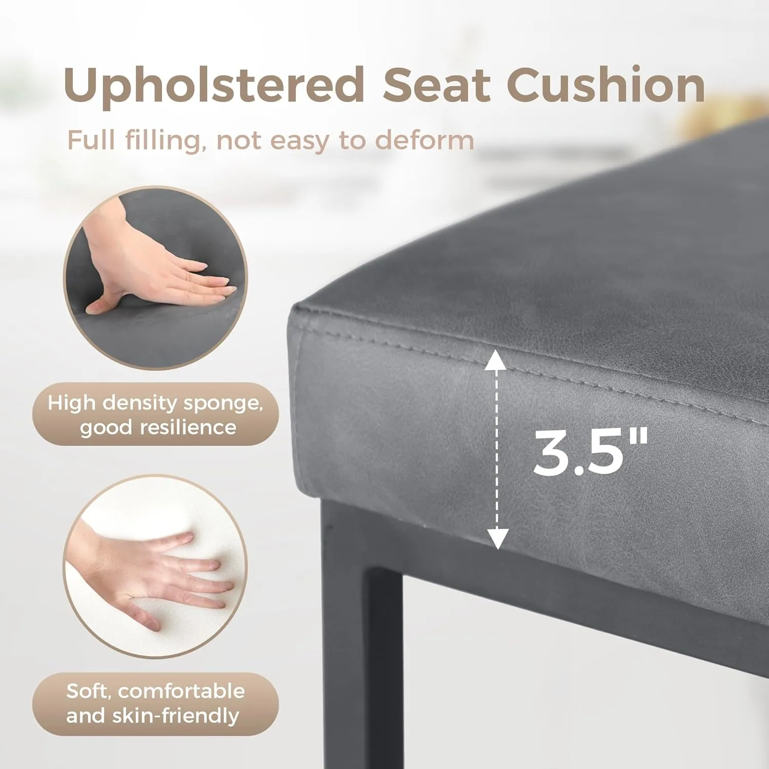 MAISON ARTS Faux Leather Bar Stools, 24 Inch Counter Height Barstool with Back, Metal Legs, Footrest, Modern Upholstered Bar Chairs for Kitchen Island Home Bar, Grey