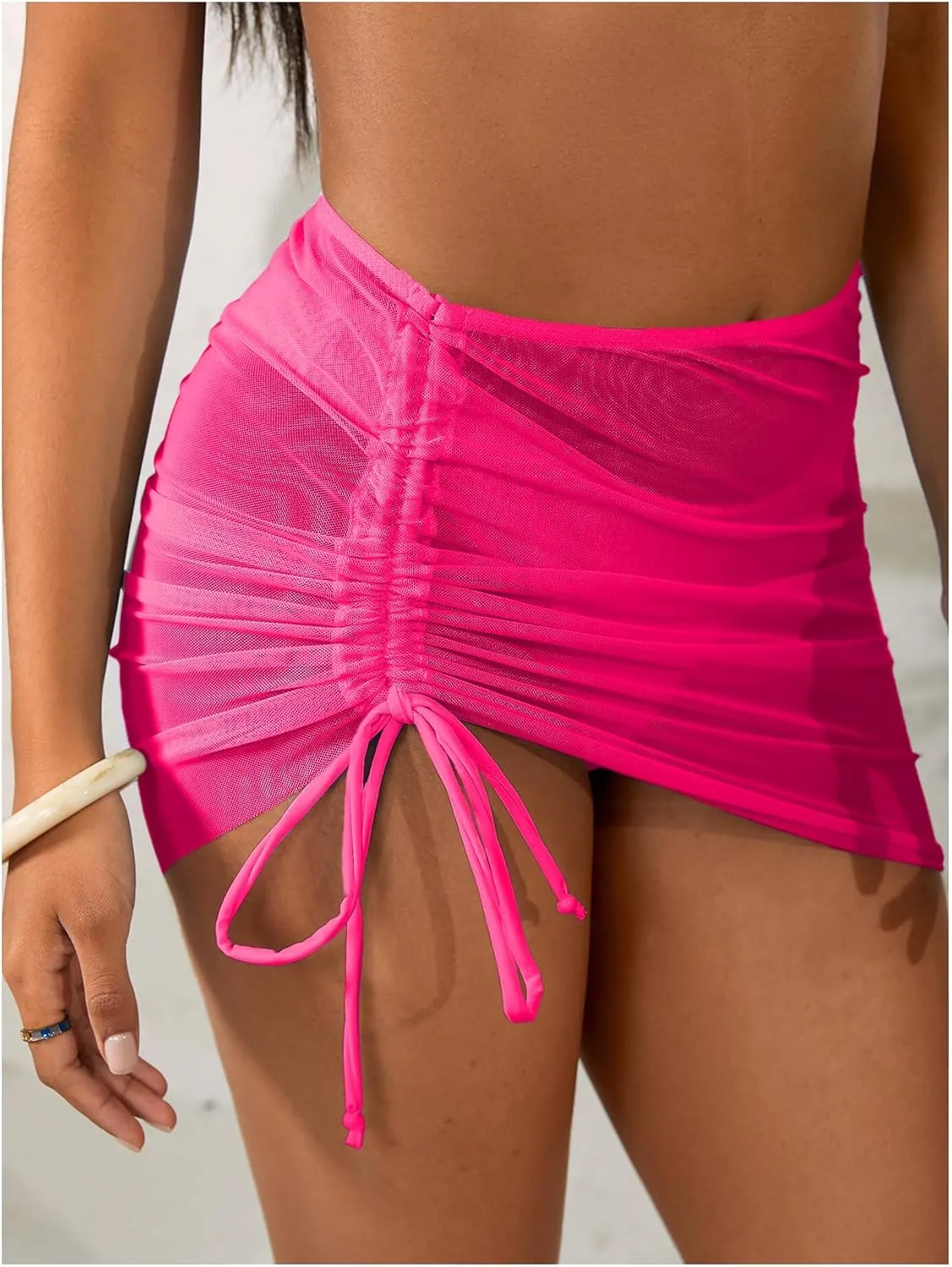 MakeMeChic Women's 3 Piece Bathing Suits Halter Ring Bikini Set with Cover Up Skirts