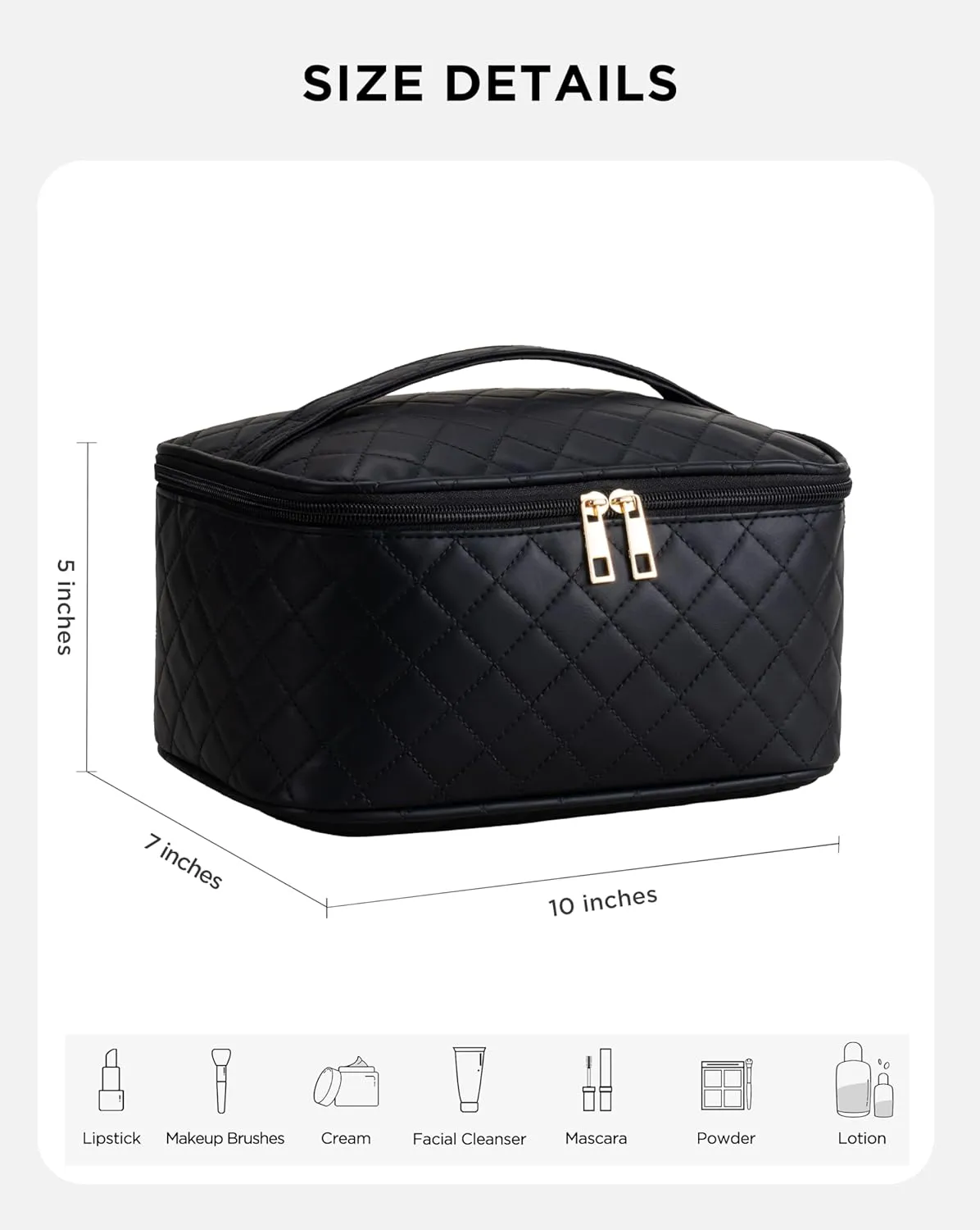 Makeup Bag for Women X-Large Travel Makeup Bag Organizer Portable Toiletry Bag Cute Makeup Bags Waterproof Leather Cosmetic Bag Makeup Case with Removable Dividers, Lattice Black
