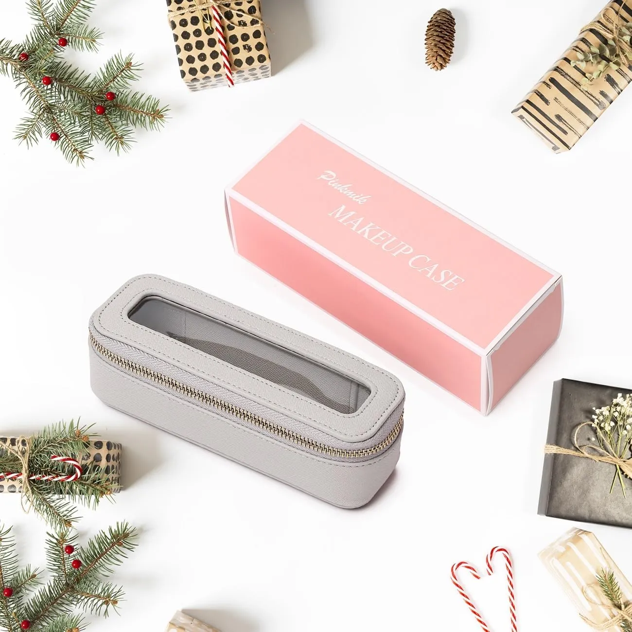 Makeup Brush Bag Slim Clear Makeup Bag Transparent Travel Cosmetic Case & Toiletry Bag with Zipper Small Beatuy Makeup Bag Purse Organizer for Women (X/Gray, SLIM)