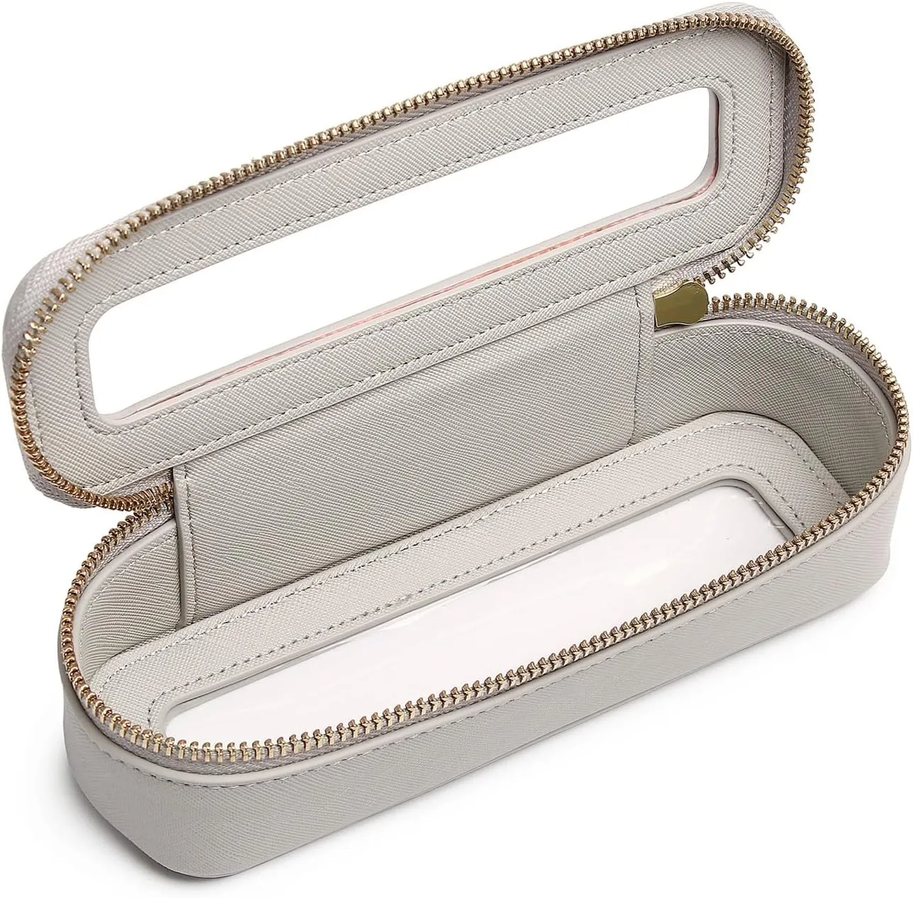 Makeup Brush Bag Slim Clear Makeup Bag Transparent Travel Cosmetic Case & Toiletry Bag with Zipper Small Beatuy Makeup Bag Purse Organizer for Women (X/Gray, SLIM)