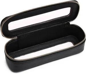 Makeup Brush Case Clear Travel Cosmetic & Toiletry Bag Slim Makeup Bag with Zipper Small Purse Organizer Car Essential Bag for Women (Black, SLIM-3)