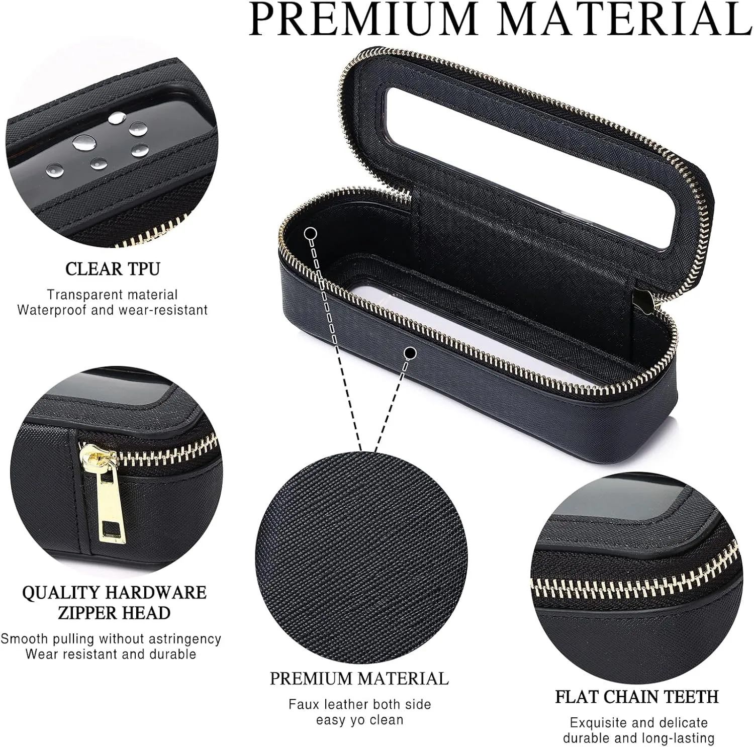 Makeup Brush Case Clear Travel Cosmetic & Toiletry Bag Slim Makeup Bag with Zipper Small Purse Organizer Car Essential Bag for Women (Black, SLIM-3)