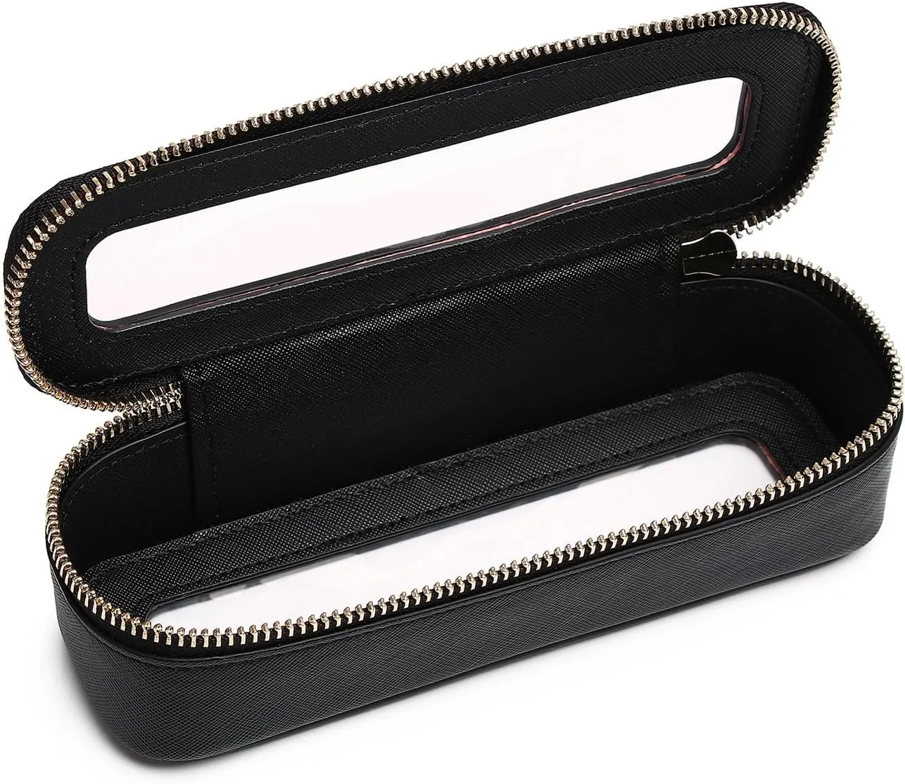 Makeup Brush Case Clear Travel Cosmetic & Toiletry Bag Slim Makeup Bag with Zipper Small Purse Organizer Car Essential Bag for Women (Black, SLIM-3)