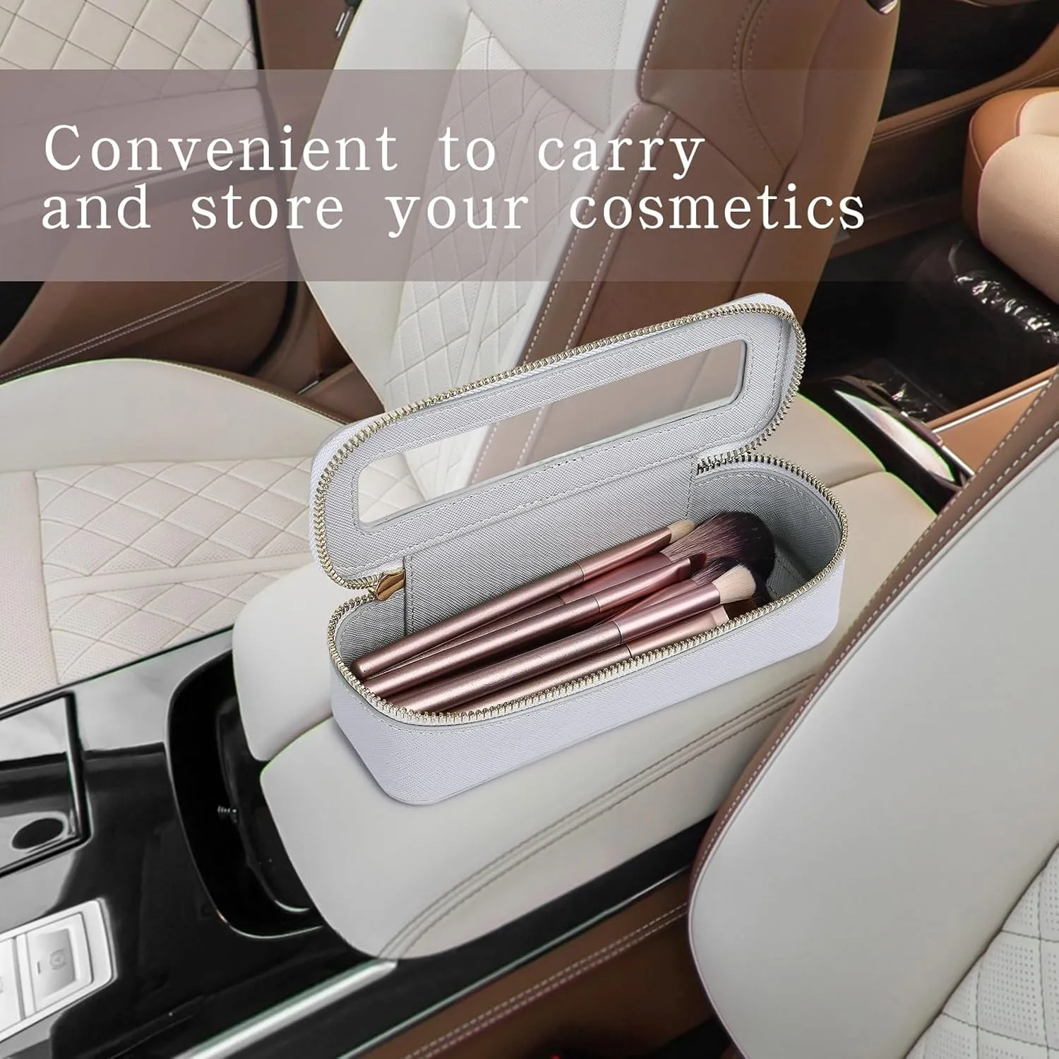 Makeup Brush Case Clear Travel Cosmetic & Toiletry Bag Slim Makeup Bag with Zipper Small Purse Organizer Car Essential Bag for Women (Gray, SLIM-3)