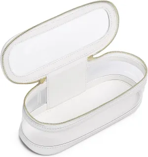 Makeup Brush Case Clear Travel Cosmetic & Toiletry Bag Slim Makeup Bag with Zipper Small Purse Organizer Car Essential Bag for Women (White, SLIM-2)