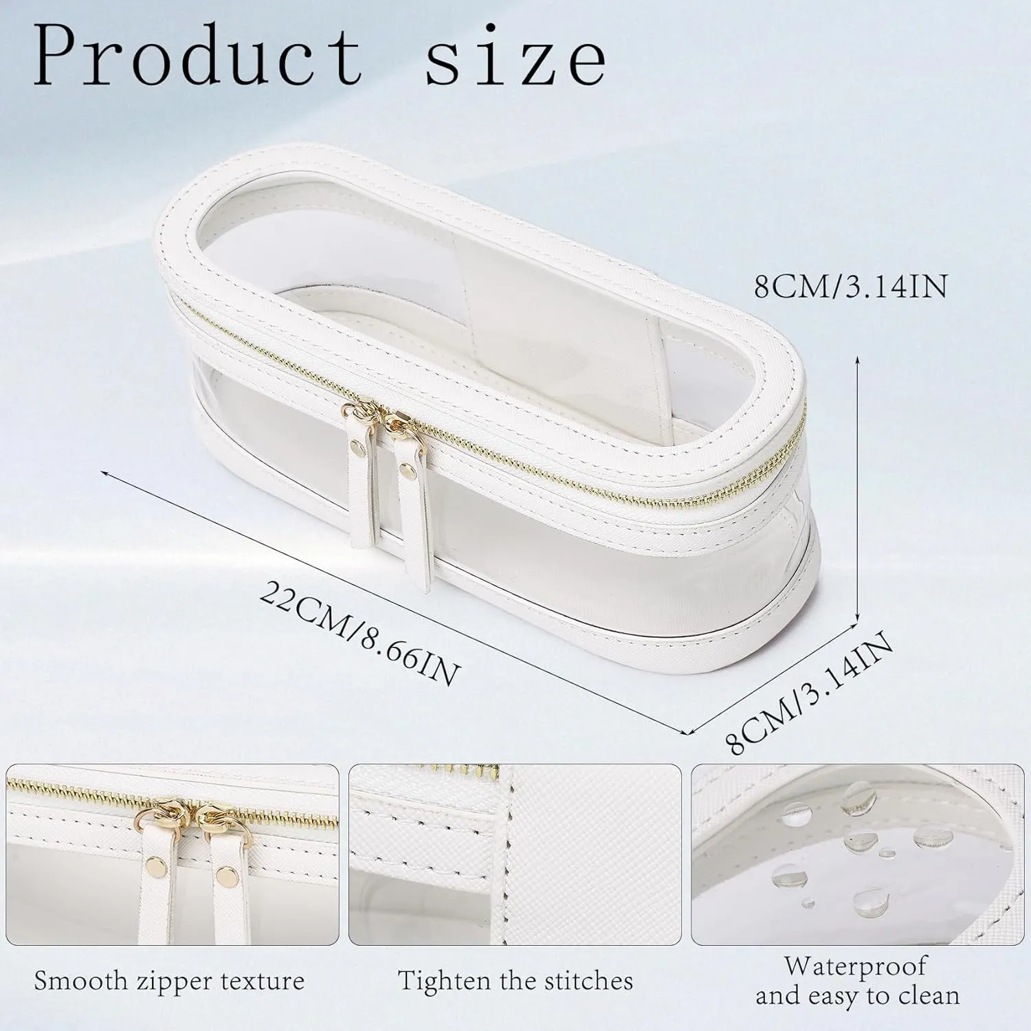 Makeup Brush Case Clear Travel Cosmetic & Toiletry Bag Slim Makeup Bag with Zipper Small Purse Organizer Car Essential Bag for Women (White, SLIM-2)