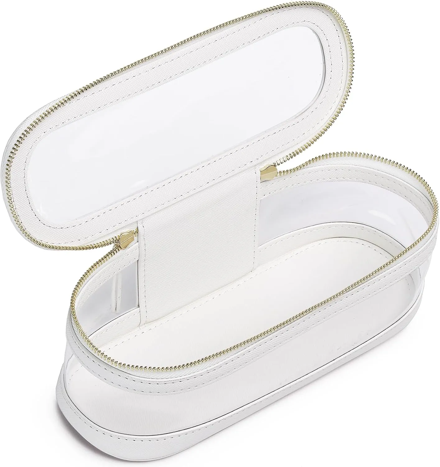 Makeup Brush Case Clear Travel Cosmetic & Toiletry Bag Slim Makeup Bag with Zipper Small Purse Organizer Car Essential Bag for Women (White, SLIM-2)