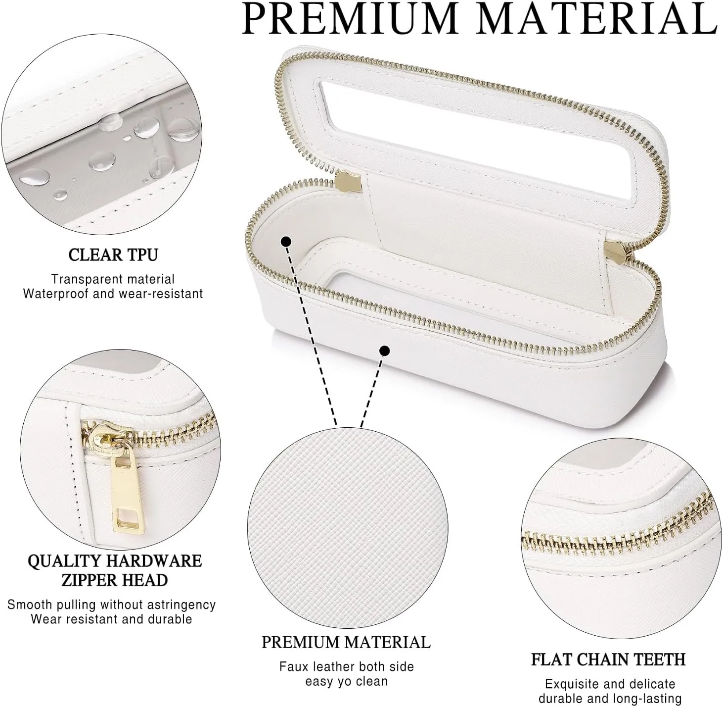 Makeup Brush Case Clear Travel Cosmetic & Toiletry Bag Slim Makeup Bag with Zipper Small Purse Organizer Car Essential Bag for Women (White, SLIM-3)