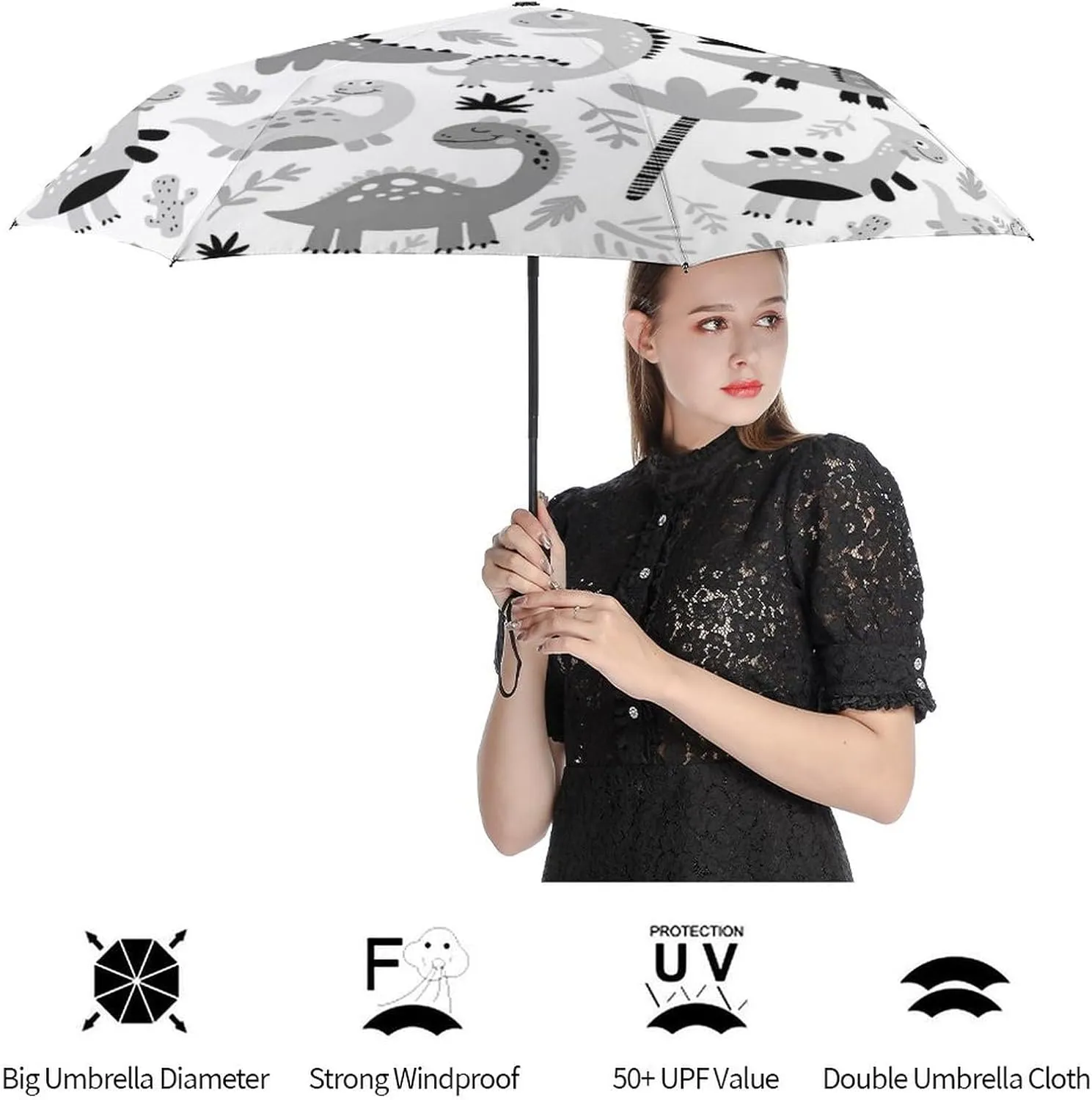 Manual Open/Close Folding Umbrella, UV Sun Parasol UV Protection, Strong Travel Rain Umbrella