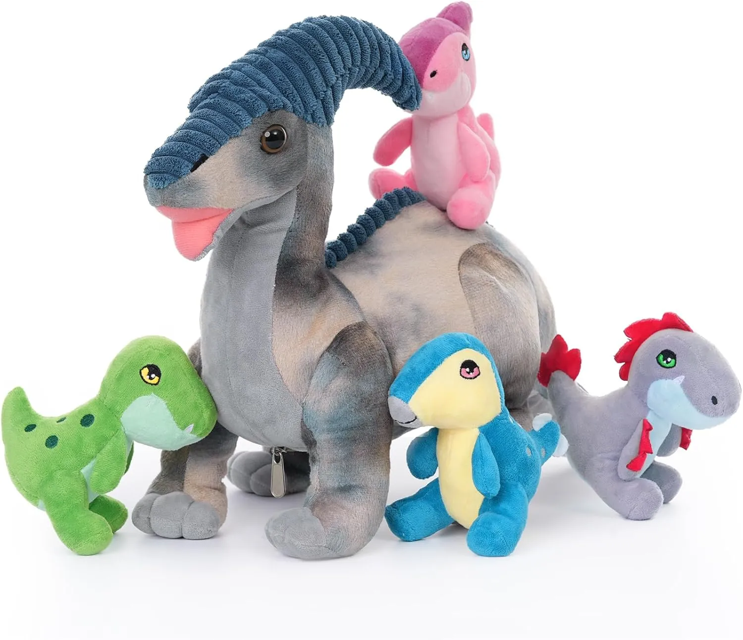MaoGoLan 22" Giant Dinosaur Stuffed Animal, Big Mommy Parasaurolophus with 4 Babies Inside Dinosaur Plush Toys for Kids Boys Girls 3-5, Gift for Christmas Baby Shower Birthday