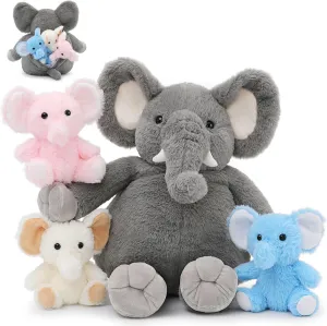 MaoGoLan Mommy Elephant Stuffed Animal with 3 Babies Inside, 20” Elephant Plush Toy Soft Set for Baby Shower Christmas Birthday Decoration, Surprise Gift for Boys Girls Kids Girlfriend