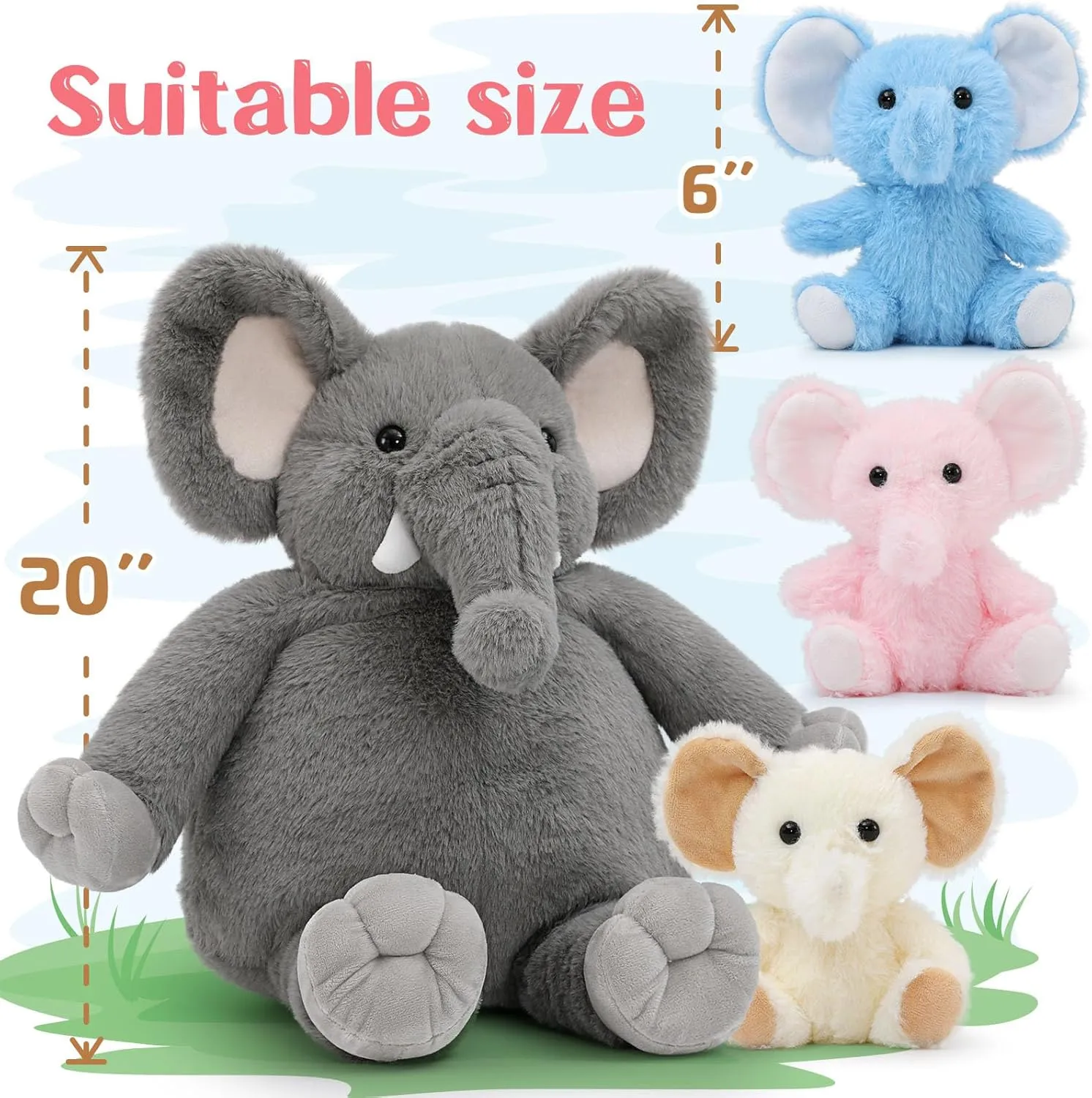 MaoGoLan Mommy Elephant Stuffed Animal with 3 Babies Inside, 20” Elephant Plush Toy Soft Set for Baby Shower Christmas Birthday Decoration, Surprise Gift for Boys Girls Kids Girlfriend