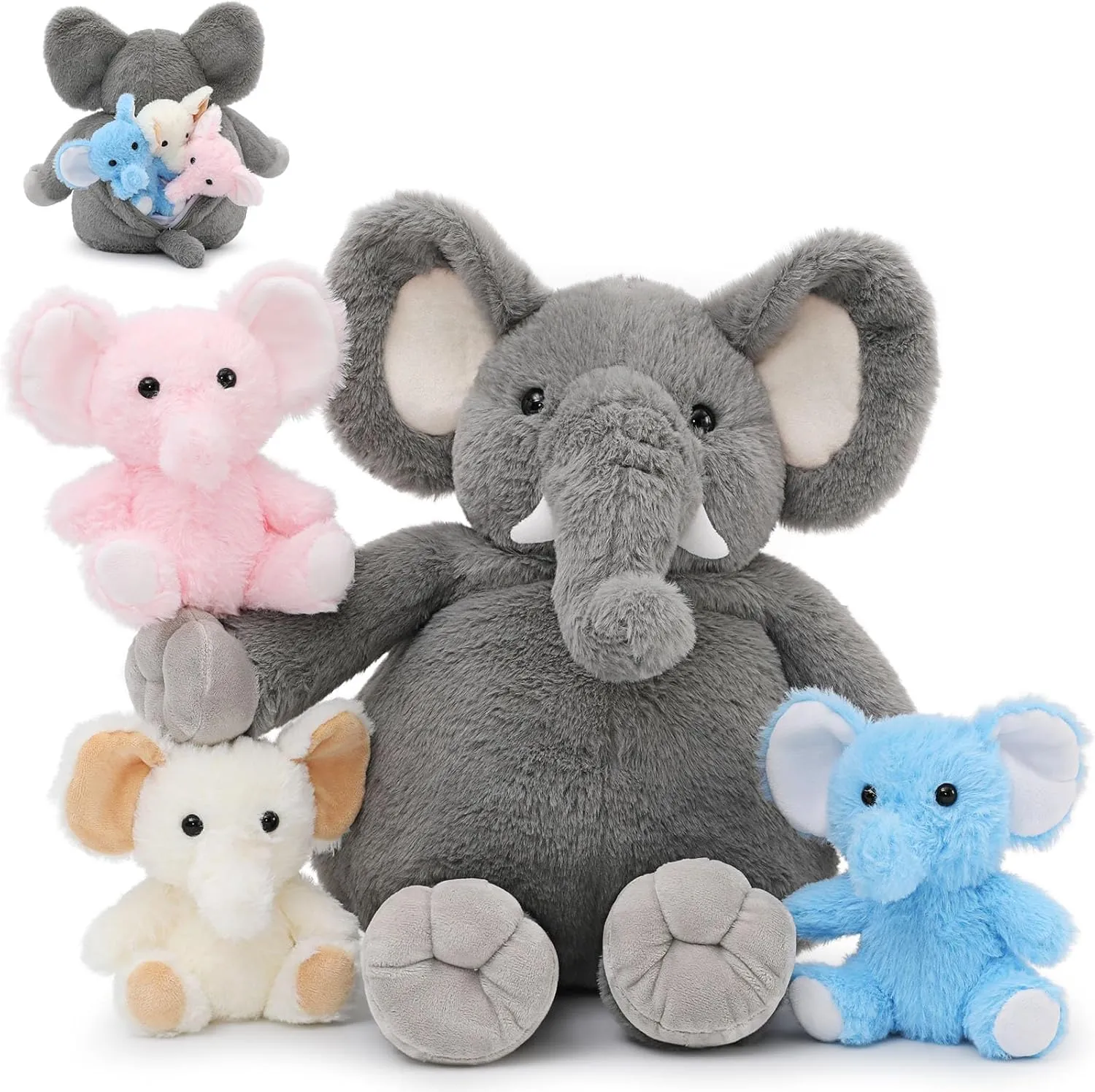MaoGoLan Mommy Elephant Stuffed Animal with 3 Babies Inside, 20” Elephant Plush Toy Soft Set for Baby Shower Christmas Birthday Decoration, Surprise Gift for Boys Girls Kids Girlfriend