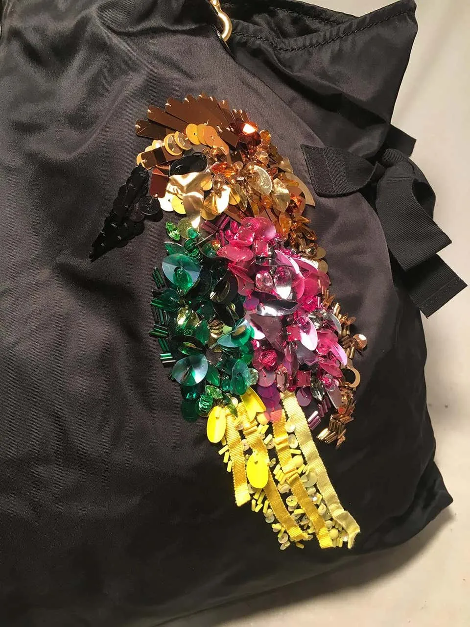 Marc Jacobs black Nylon Beaded Tropical Chappy Bird Tote