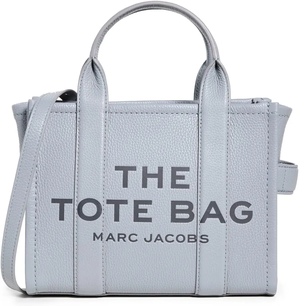 Marc Jacobs Women's The Leather Small Tote Bag, WOLF GREY, Blue, Graphic, One Size