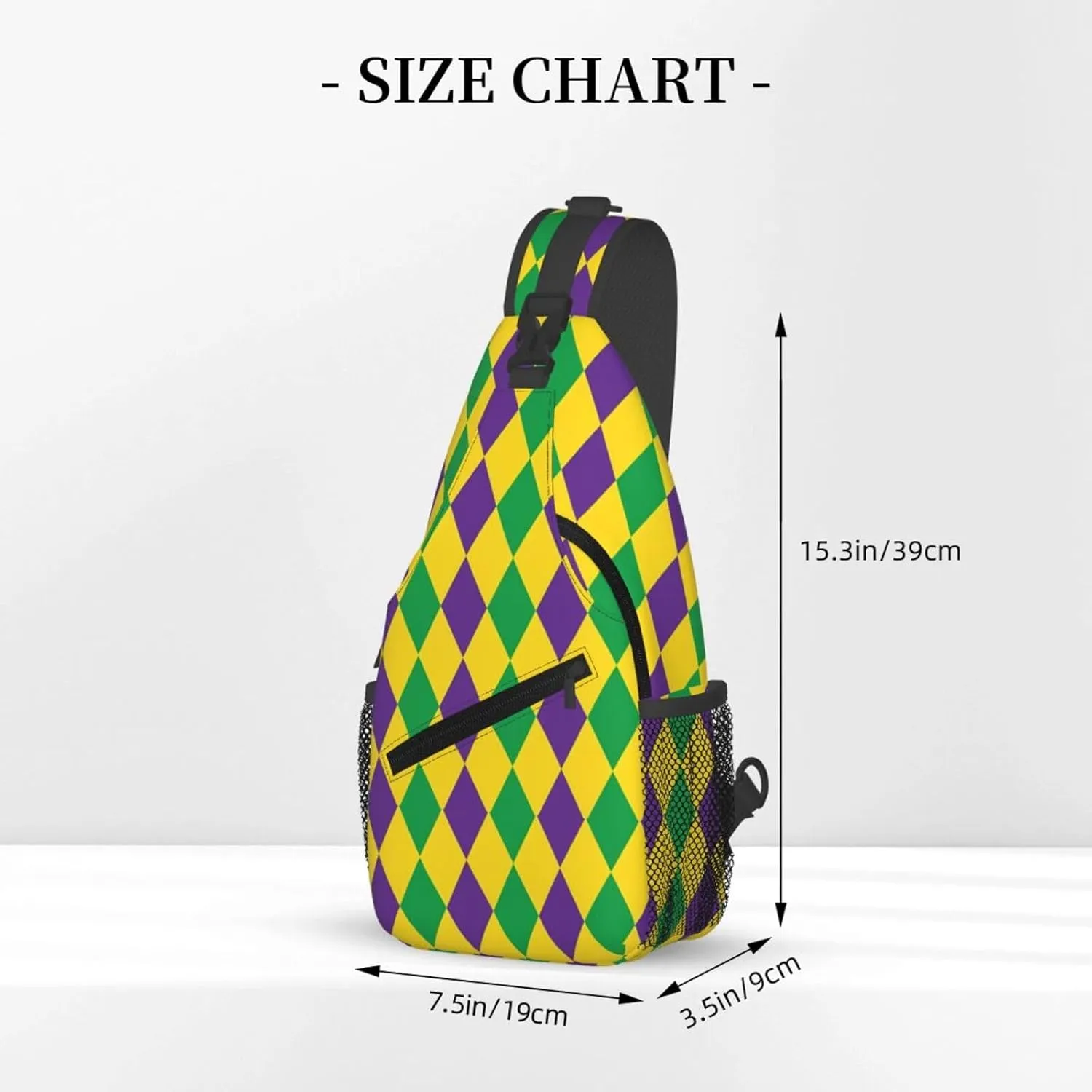 Mardi Gras Harlequin Diamonds Pattern Sling Bag Adjustable Crossbody Bag Casual Chest Bags Travel Shoulder Backpack