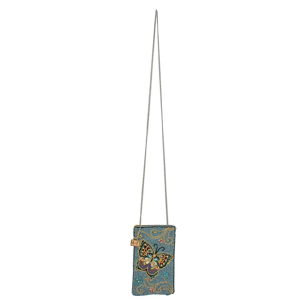 Mariposa Beaded Butterfly with Blue Crossbody Phone Bag