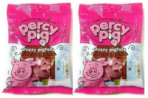 Marks & Spencer | Percy Pigs Phizzy Pig Tails Fruity Soft Gums With a Fizzy Hint | 2 x 170g Bags