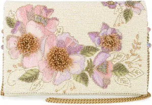 Mary Frances Blushing Blossoms Beaded Floral Clutch Handbag – Romantic Vegan Crossbody for Bridal & Special Occasions, Multicolor