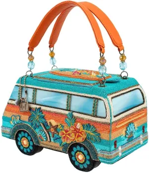 Mary Frances Catch a Wave Beaded Handbag Surf Van Top Handle Bag, Multicolor