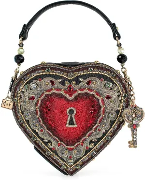 Mary Frances Embrace Beaded Handbag Heart Locket Design Top Handle Bag, Multicolor