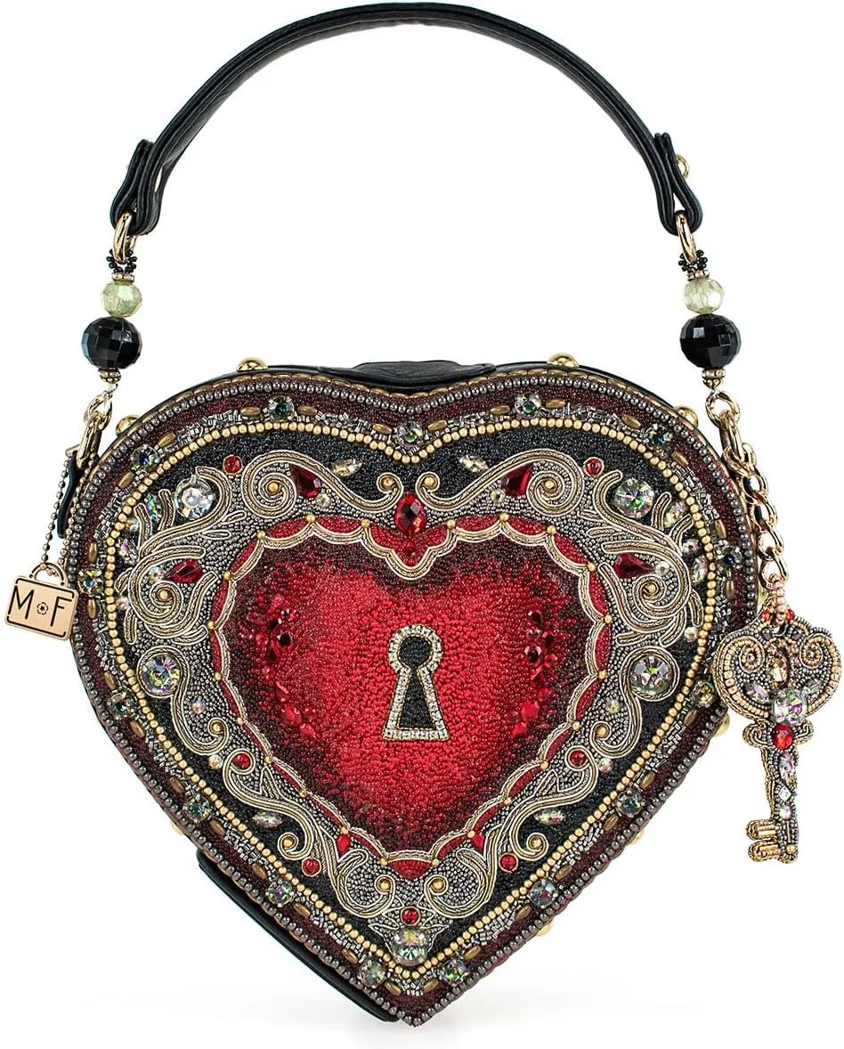 Mary Frances Embrace Beaded Handbag Heart Locket Design Top Handle Bag, Multicolor