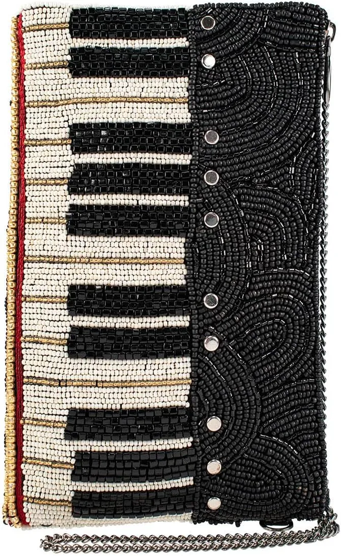 Mary Frances Keys to My Heart Beaded Piano Crossbody Phone Bag, Black