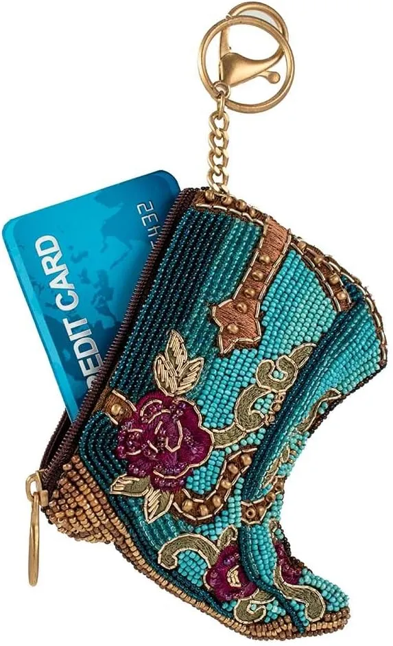 Mary Frances Kickin' Around Beaded Coin Purse Keychain Accessory Mini Bag Charm with Zipper Closure and Key Ring, Multi