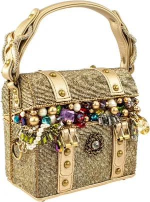Mary Frances Secret Treasure Chest Beaded Handbag Novelty Top Handle Bag, Gold