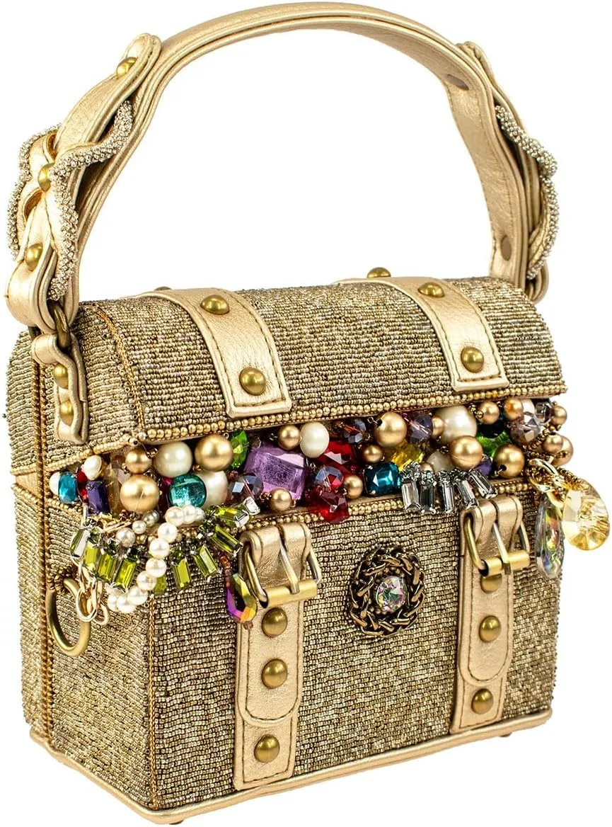 Mary Frances Secret Treasure Chest Beaded Handbag Novelty Top Handle Bag, Gold