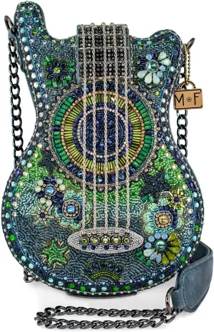 Mary Frances Starlet Beaded Handbag Guitar-Shaped Crossbody Bag, Blue