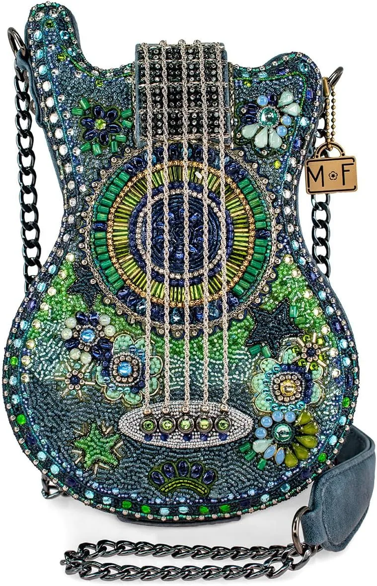 Mary Frances Starlet Beaded Handbag Guitar-Shaped Crossbody Bag, Blue