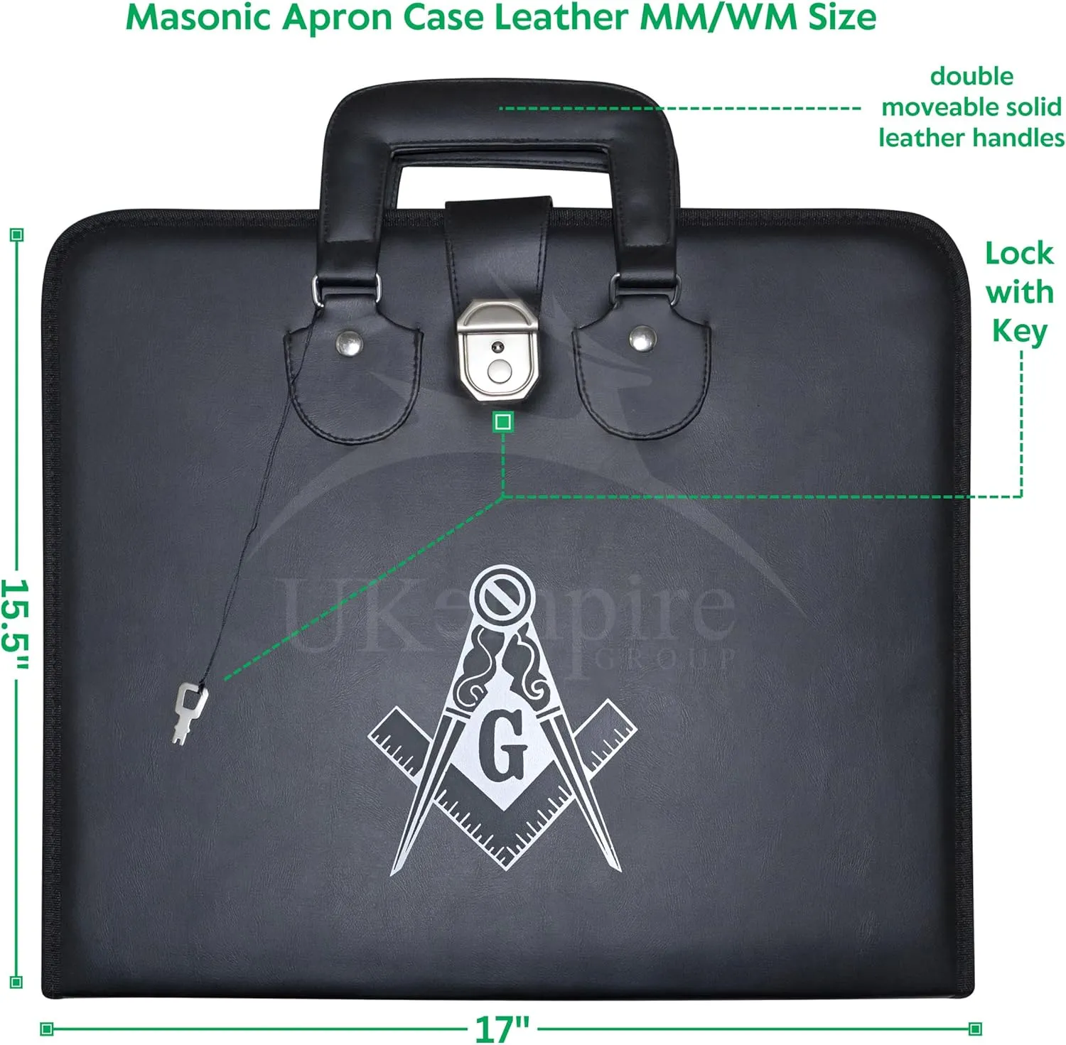 Masonic Master Mason Apron Case – Printed (Black Leather), MM Provincial Size | Freemason Carrying Bags
