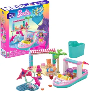 MEGA Barbie Color Reveal Building Toy Playset, Dolphin Exploration with 121 Pieces, 15 Surprises and Accessories, Kids Age 5  Years