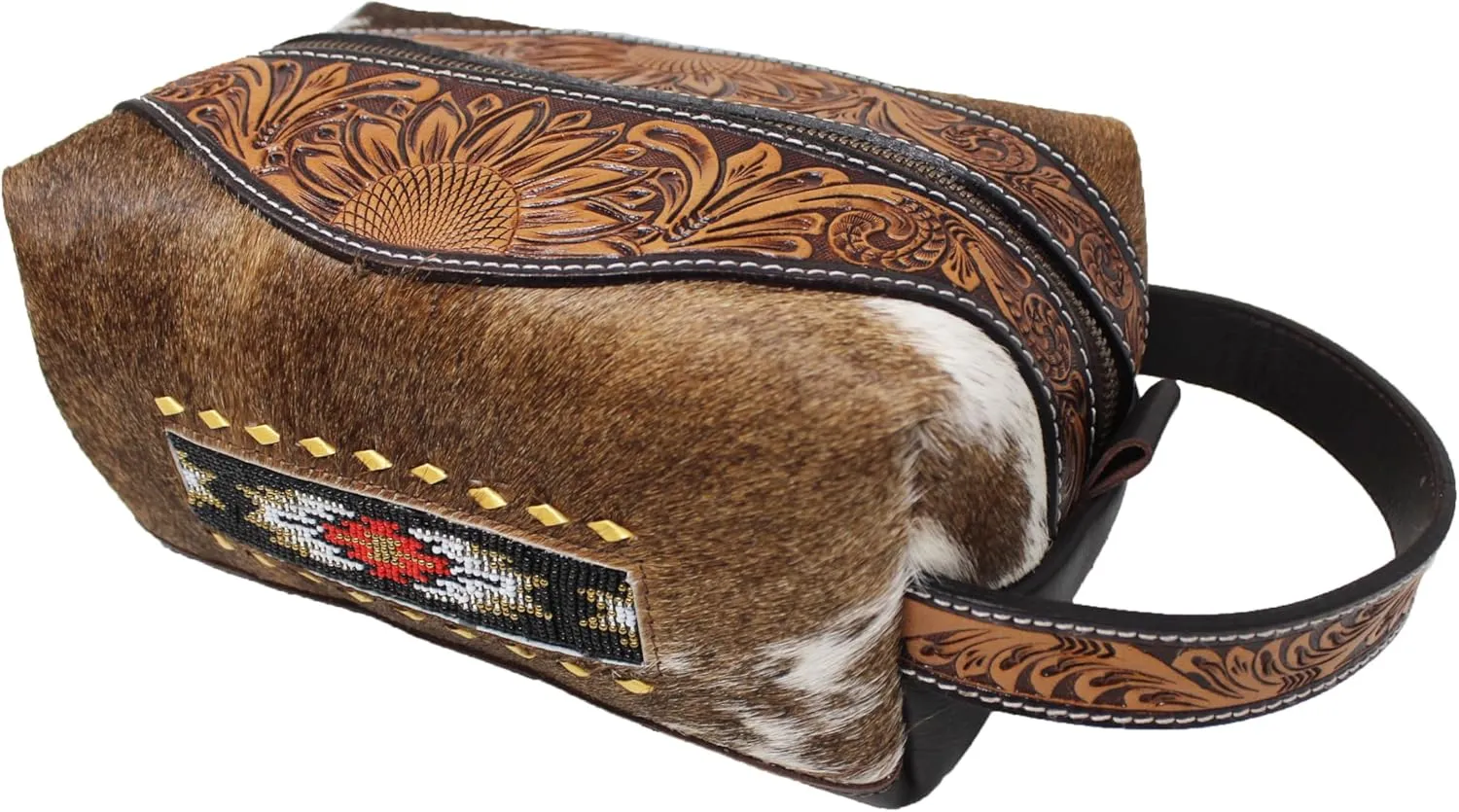 Men Women Western Wool Floral Tooled Leather Travel Toiletry Dopp Kit Bag 18FKTDopp