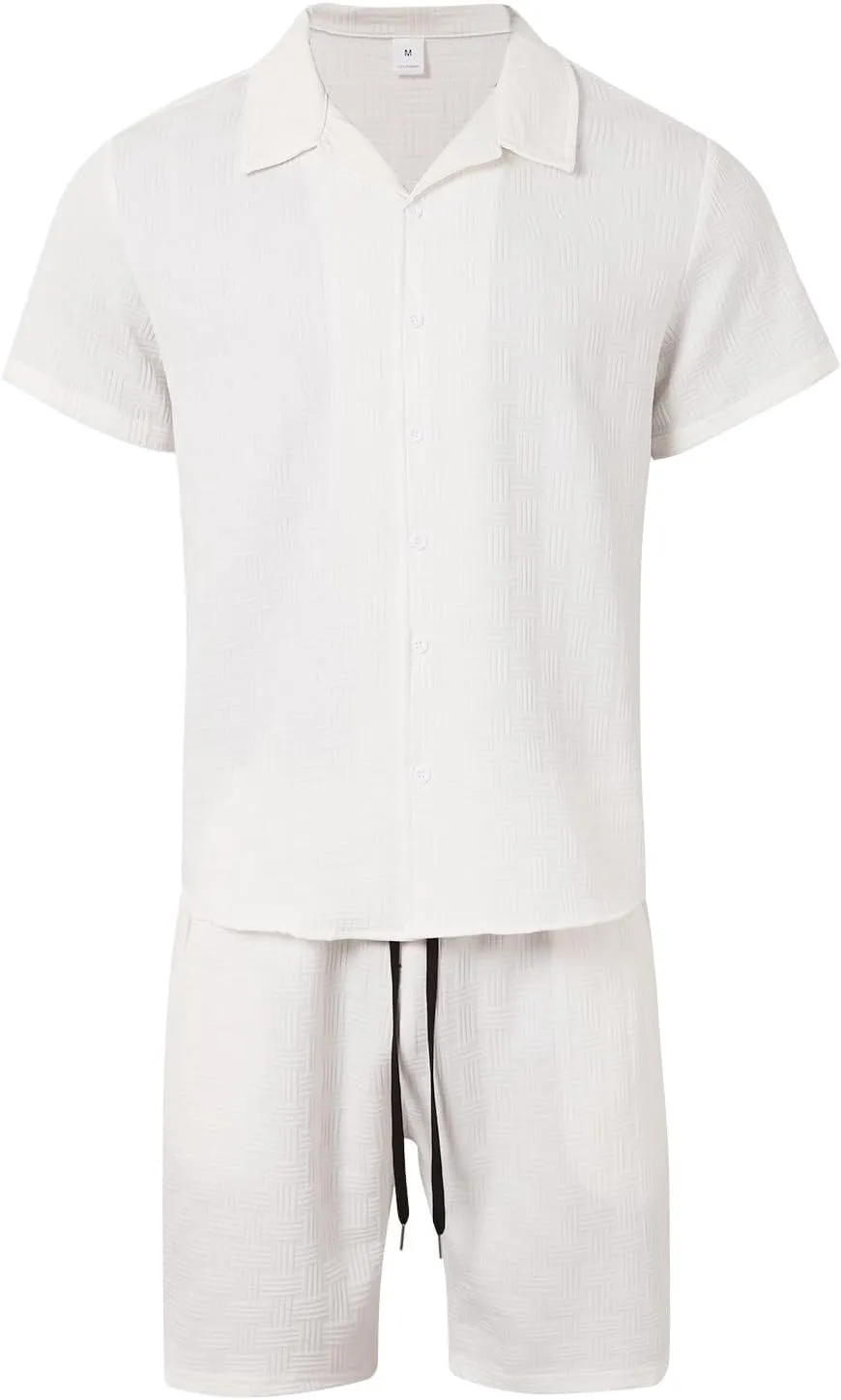 Men's 2 Piece Short Sets Summer Outfits Short Sleeve Solid Color Breathable Polo Shirt & Shorts Set Casual Beach Outfits