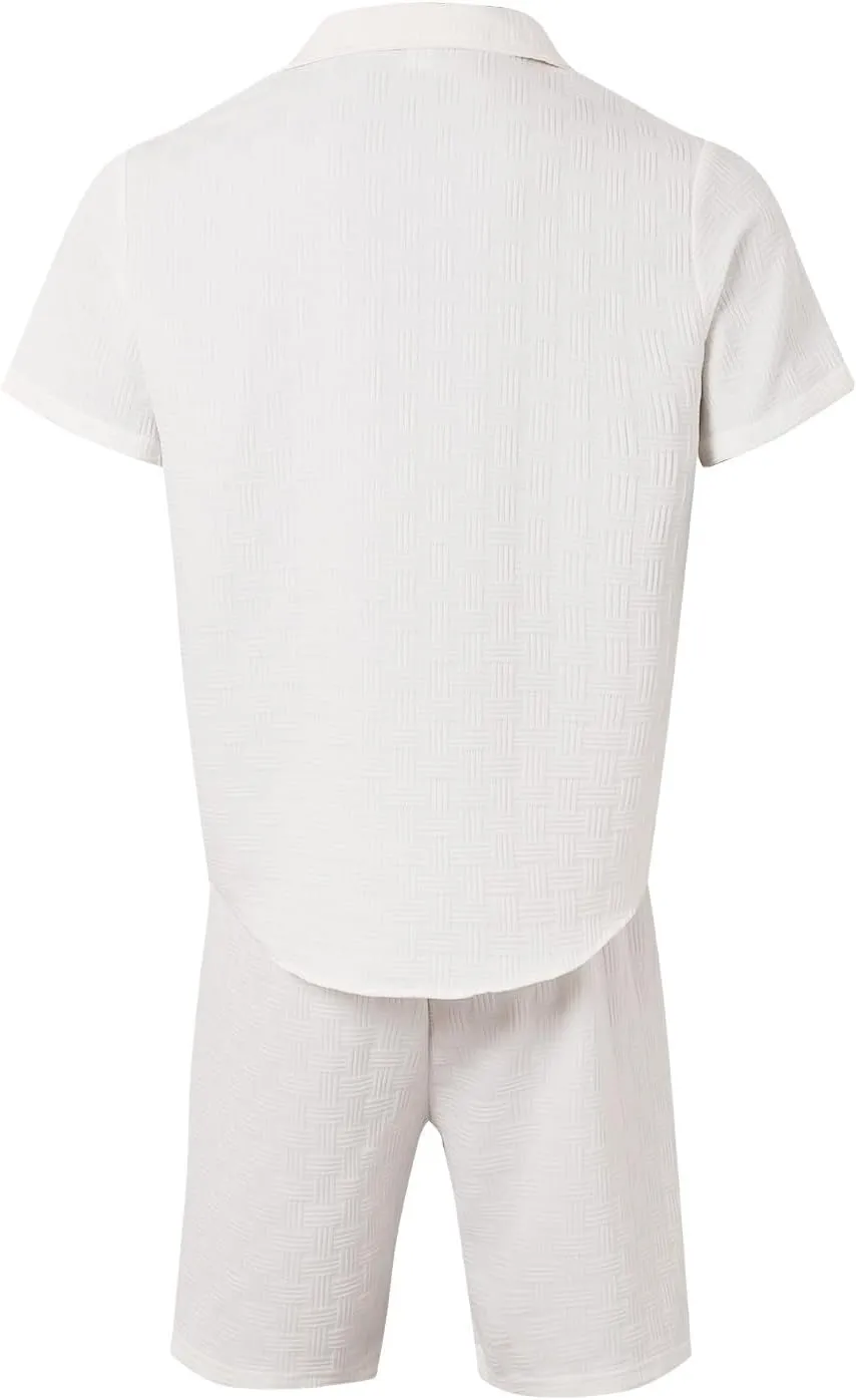 Men's 2 Piece Short Sets Summer Outfits Short Sleeve Solid Color Breathable Polo Shirt & Shorts Set Casual Beach Outfits