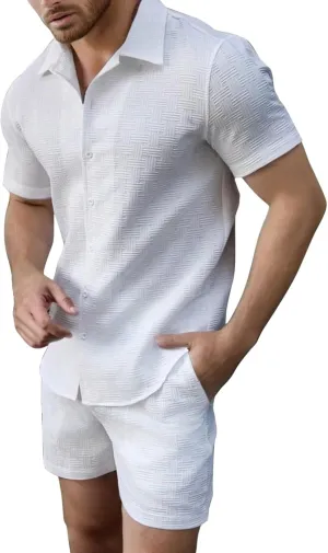 Men's 2 Piece Short Sets Summer Outfits Short Sleeve Solid Color Breathable Polo Shirt & Shorts Set Casual Beach Outfits