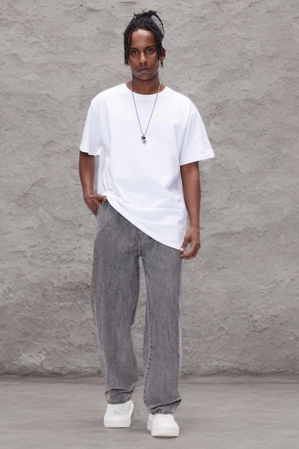 Mens Baggy Jeans Elastic Waisted Denim Pants for Men with Drawstring Streetwear
