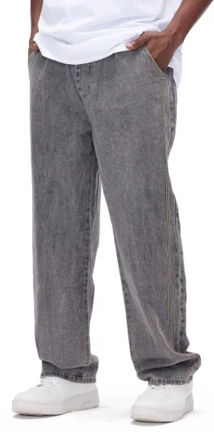 Mens Baggy Jeans Elastic Waisted Denim Pants for Men with Drawstring Streetwear