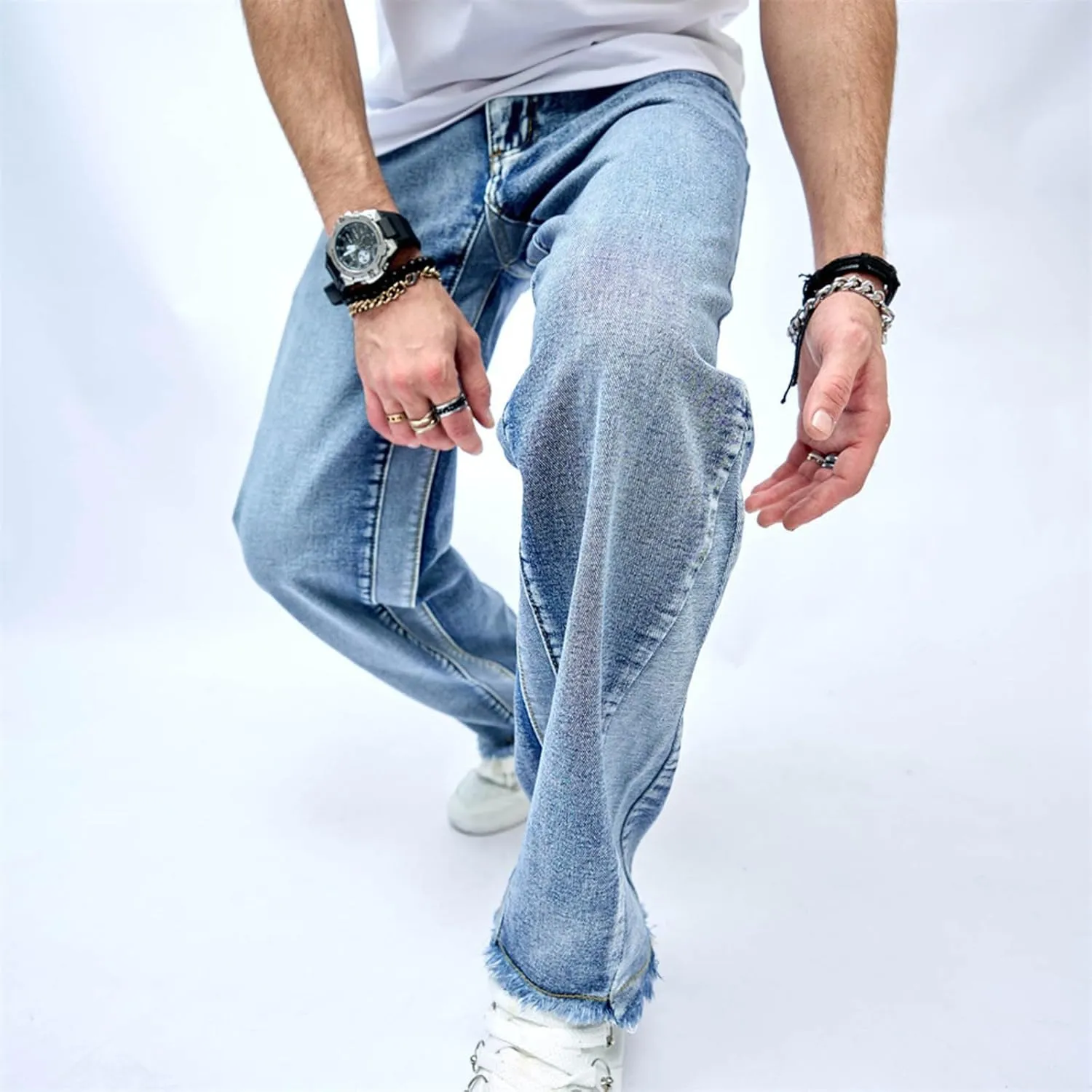 Mens Baggy Jeans for Men Y2k Skater Vintage Denim Pants Casual Wide Leg Jeans Loose Fit Denim Streetwear Hip Hop Jean