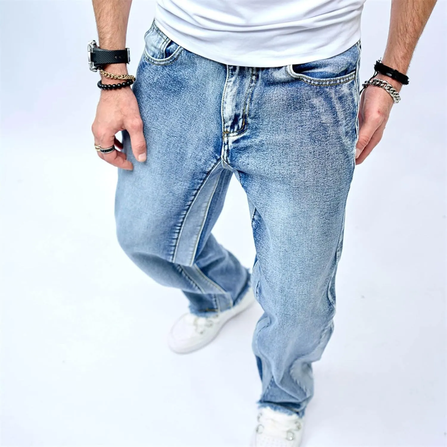 Mens Baggy Jeans for Men Y2k Skater Vintage Denim Pants Casual Wide Leg Jeans Loose Fit Denim Streetwear Hip Hop Jean